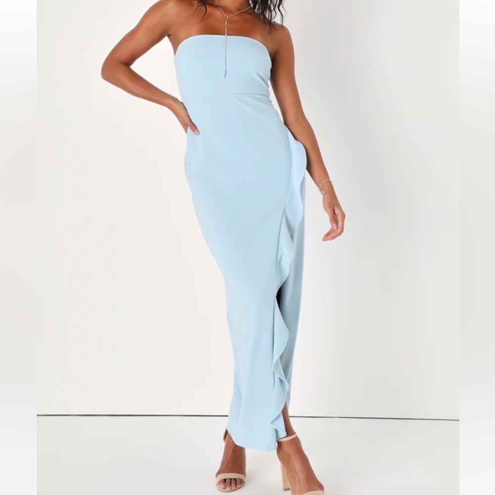 Elegant Light Blue Strapless Dress
